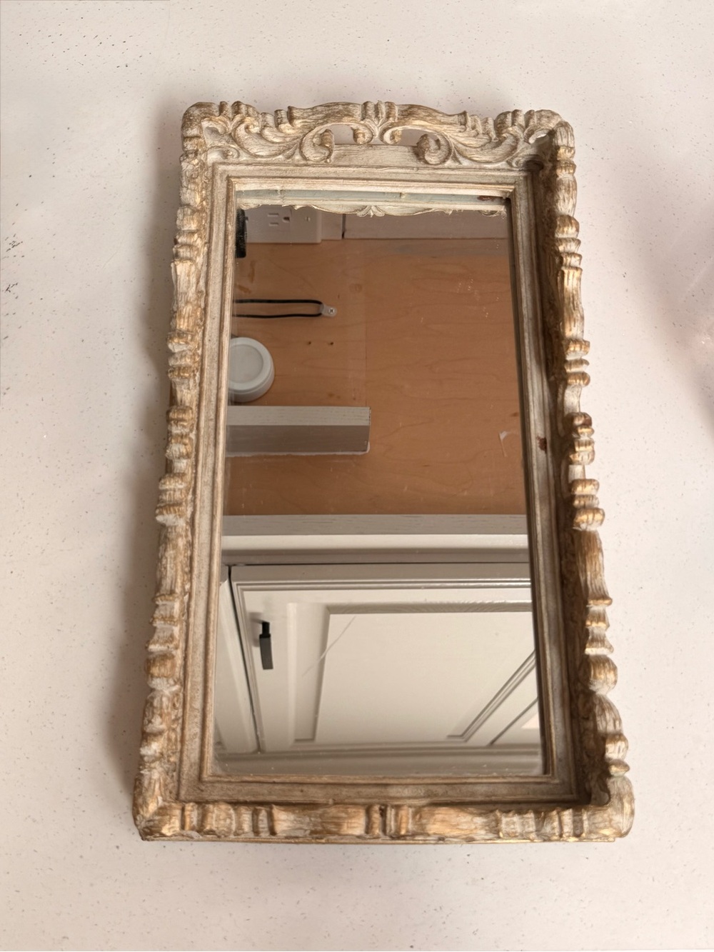 Distressed Cream Ornate Mirrored Tray With Handles Classic Home Accent Mirror
